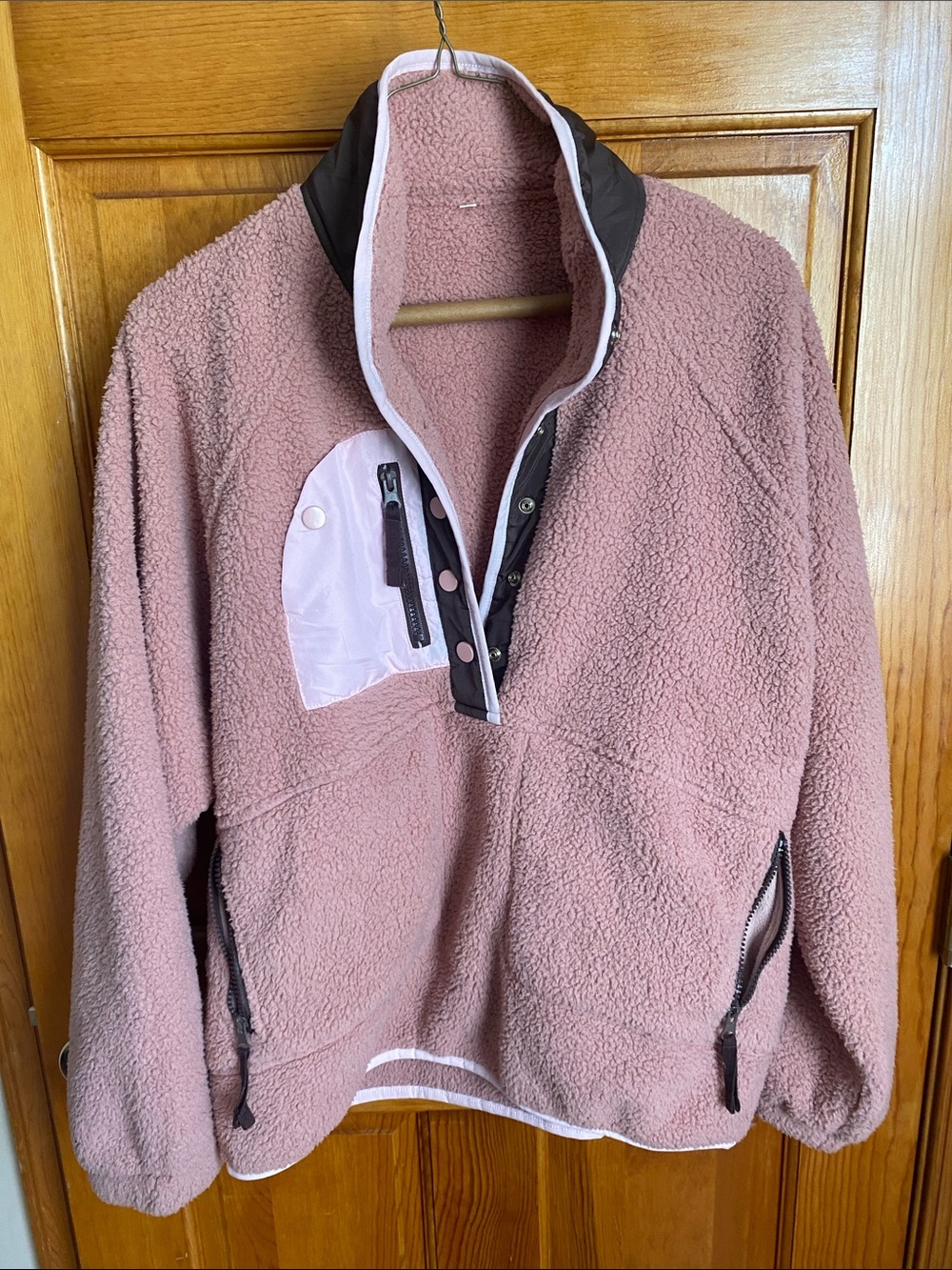 Lena Dusty Pink Sherpa Pullover with Contrast Trim